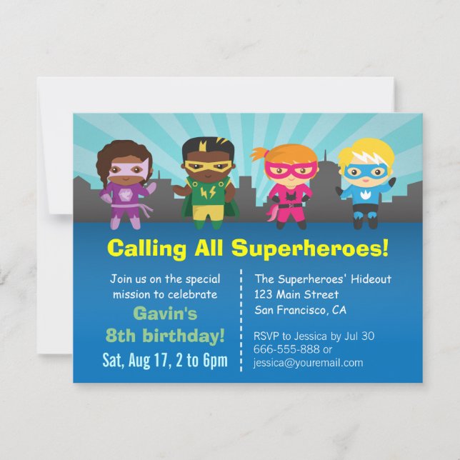 Invitations du groupe Superhero Anniversaire de en (Devant)