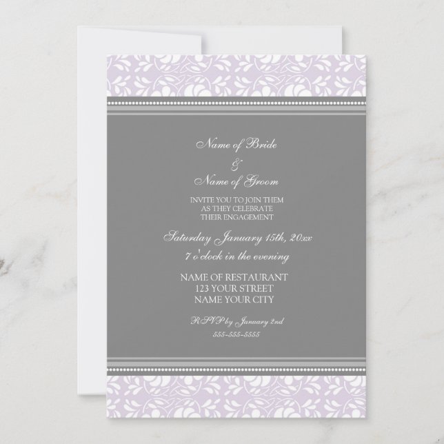 Invitations du Lilac Grey Damask Engagement Party (Devant)
