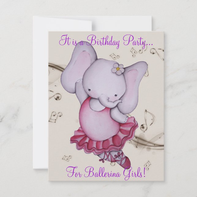 Invitations du Little Dancing Ballerina Elephant P (Devant)