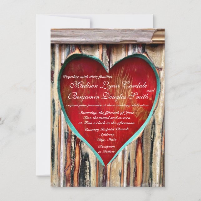 Invitations du Mariage campagnard Rustic Wood Hear (Devant)