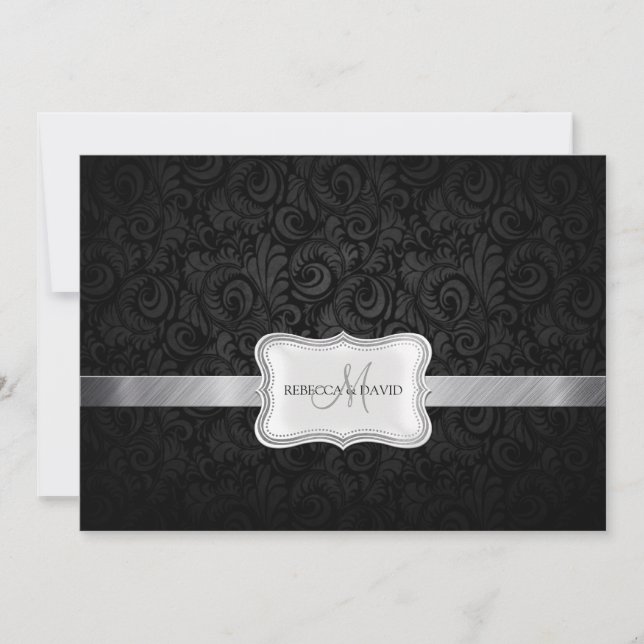 invitations du Mariage damassé de la Flore noire e (Devant)