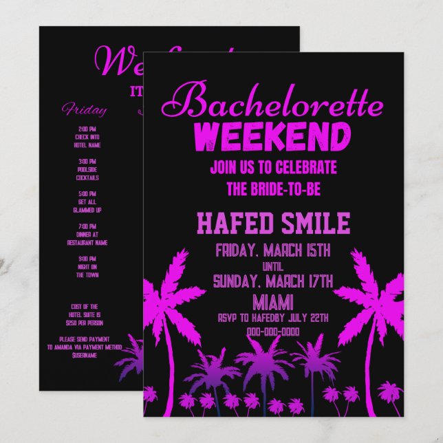 Invitations du Miami Bachelorette Party (Devant / Derrière)