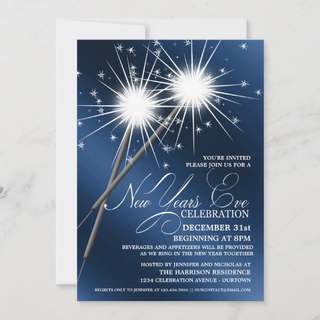 Invitations du Nouvel An des Sparklers éblouissant (Devant)