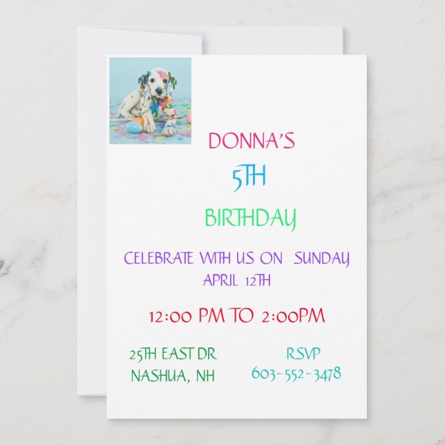 INVITATIONS DU PARTI ANNIVERSAIRE DE ENFANT "PEINT (Dos)