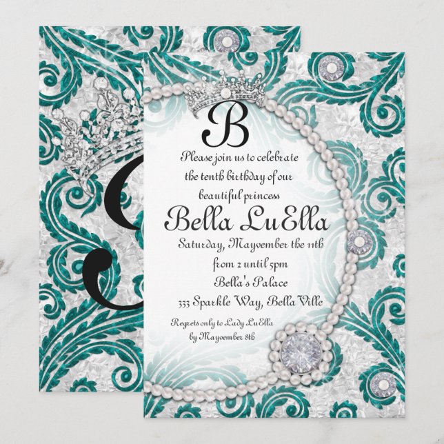 Invitations du parti Bling Diamond Pearls (Devant / Derrière)