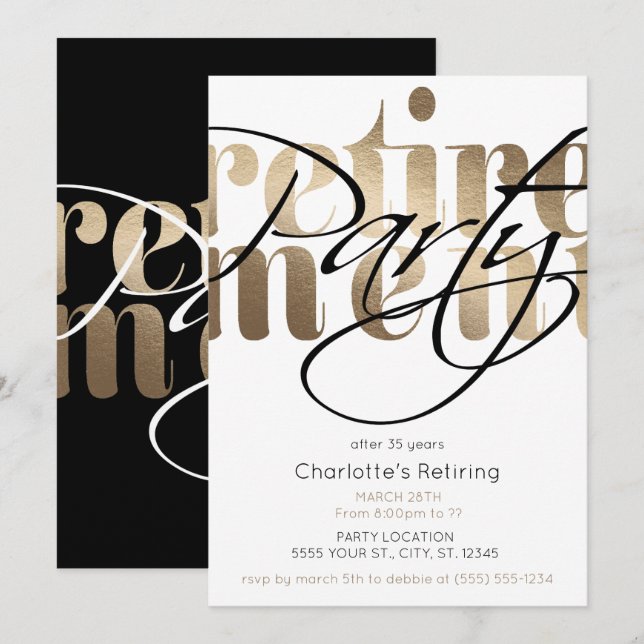 Invitations du Parti de la retraite Golden Glam (Devant / Derrière)
