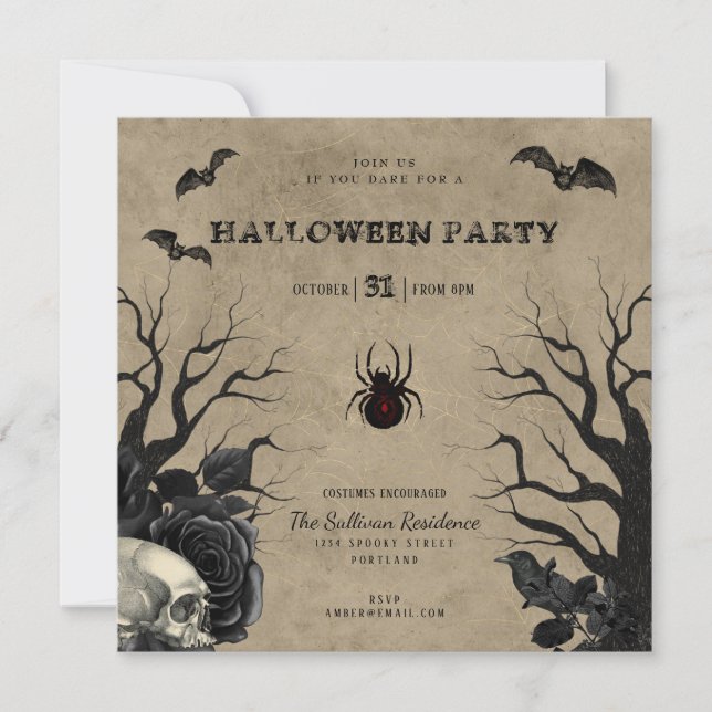 Invitations du parti d'Halloween gothique rustique (Devant)