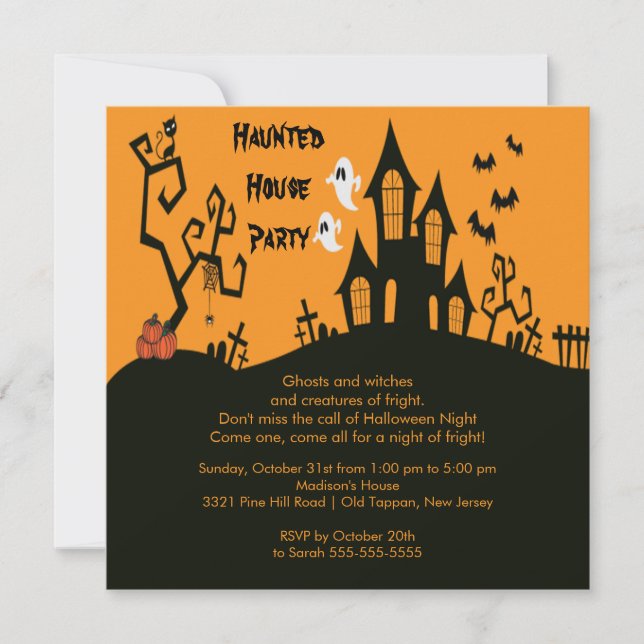 Invitations du parti Halloween à la Maison hantée (Devant)