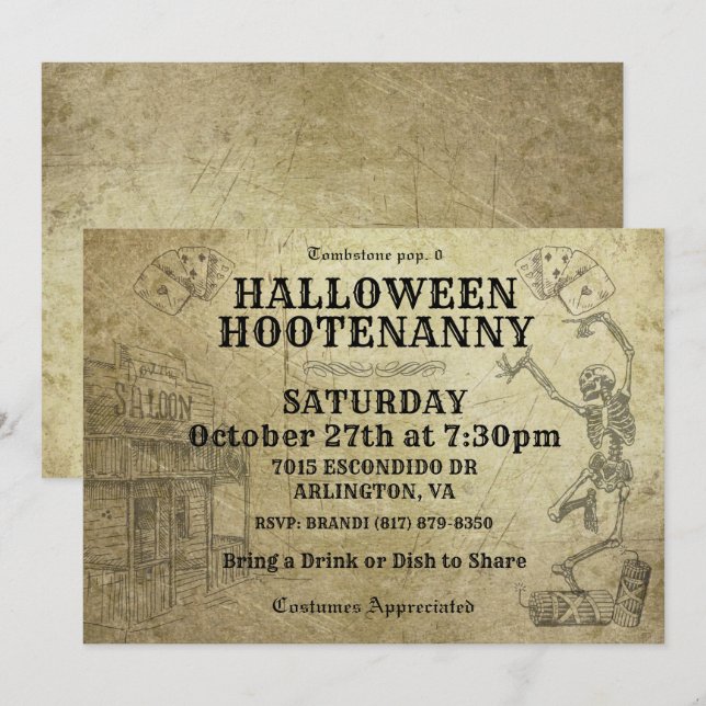 Invitations du parti Halloween Hootenanny Wild Wes (Devant / Derrière)