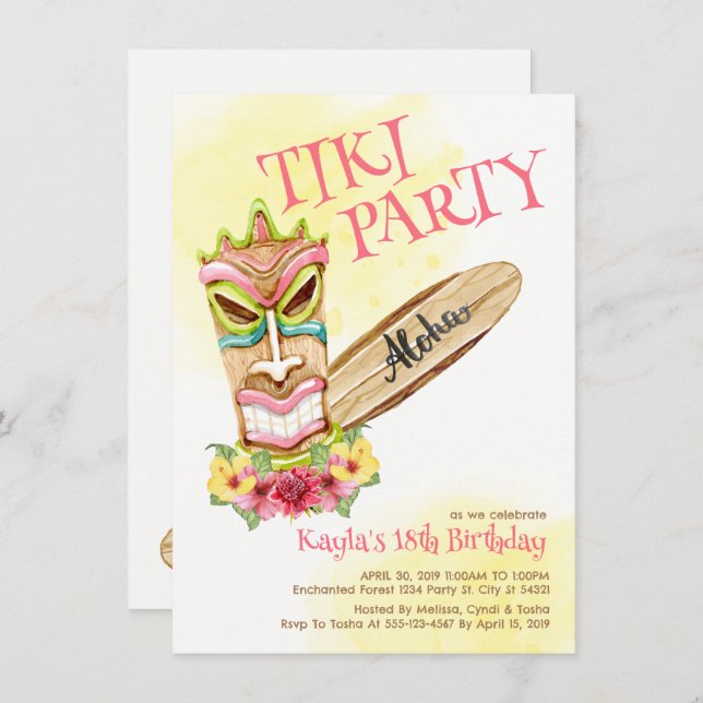 Invitations du parti Hawaiian Tiki (Devant / Derrière)