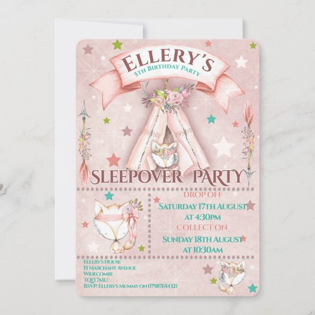 Invitations du parti Sleepover | Fête de l'Anniver (Devant)