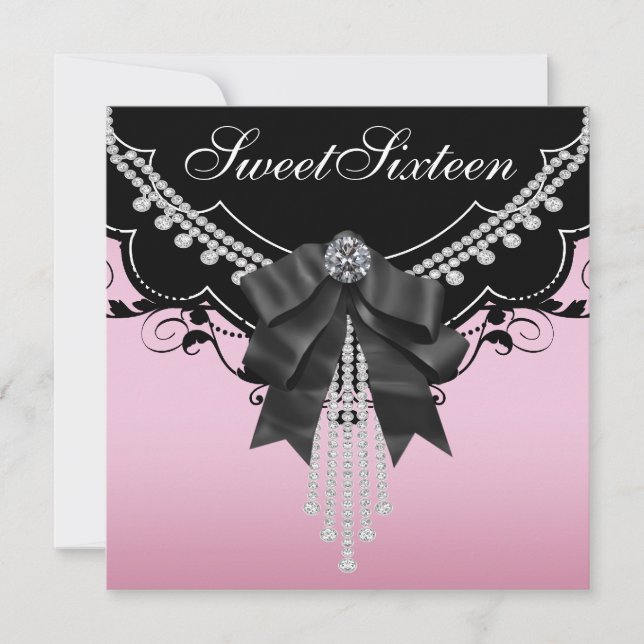 Invitations du parti Sweet sixteen noir rose (Devant)