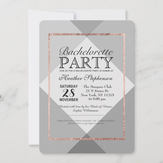 Invitations du Rose Gold Grey Geo Bachelorette Par (Devant)