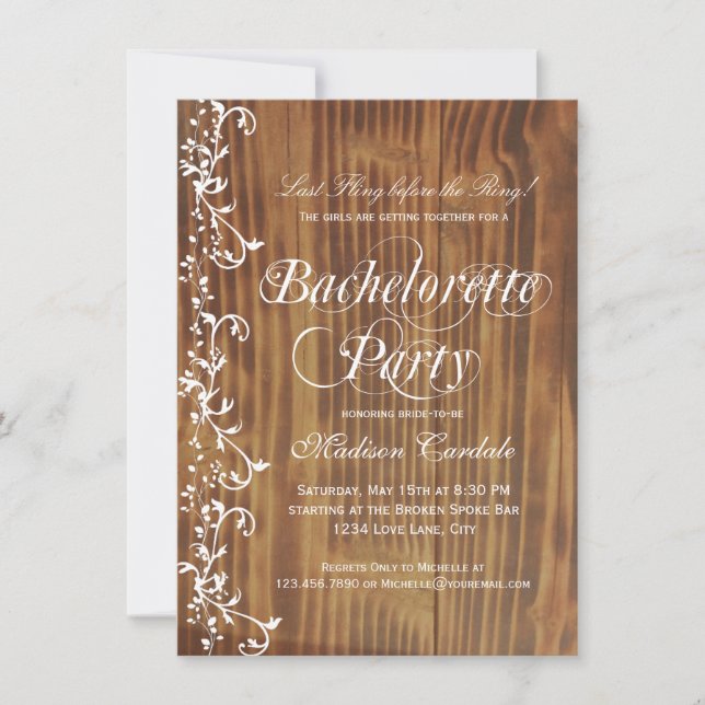 Invitations du Rustic Wood Country Bachelorette Pa (Devant)