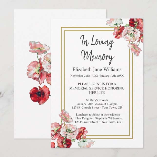 Invitations du service commémoratif | Photos d'aqu (Devant / Derrière)
