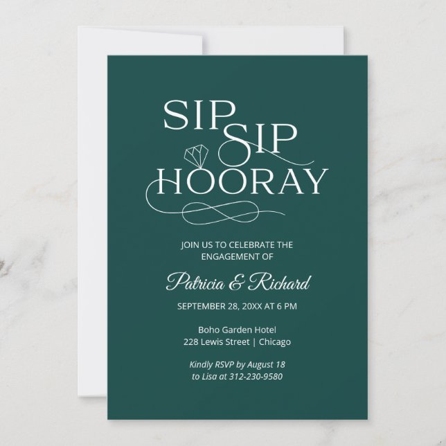 Invitations Du Sip Sip Hooray Engagement Party (Devant)