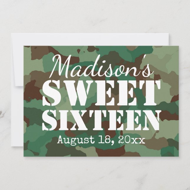 Invitations du Sweet sixteen Camo Vert (Devant)
