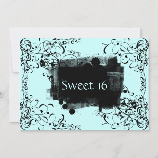 Invitations du Sweet sixteen de  bleu et noir (Devant)