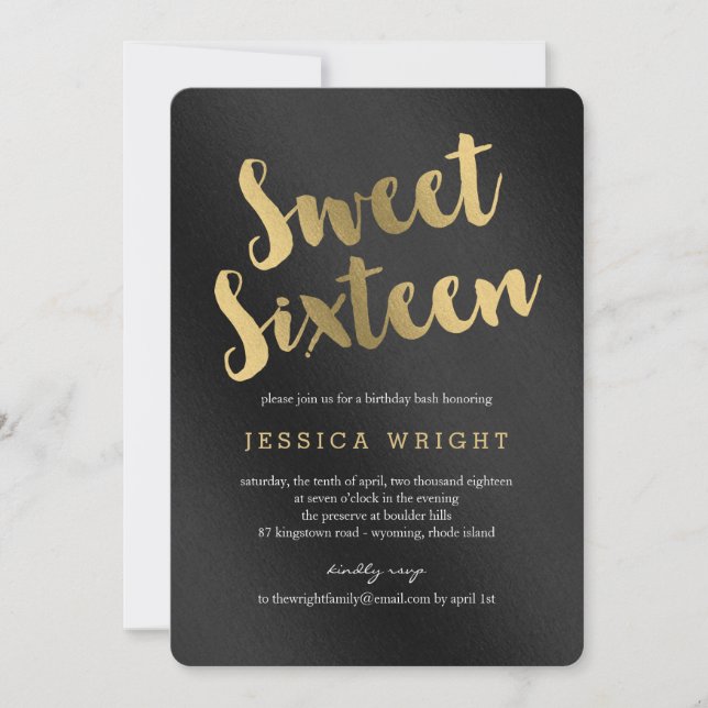 Invitations du Sweet sixteen de script brillant (Devant)