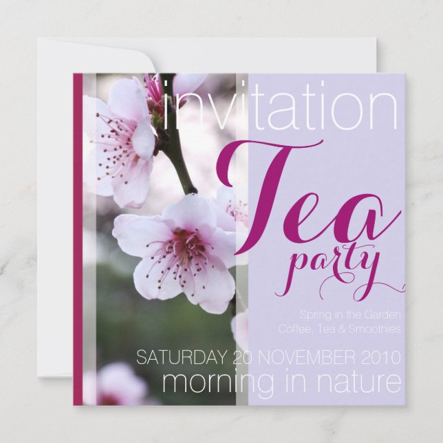 Invitations du Tea Party de printemps rose (Devant)