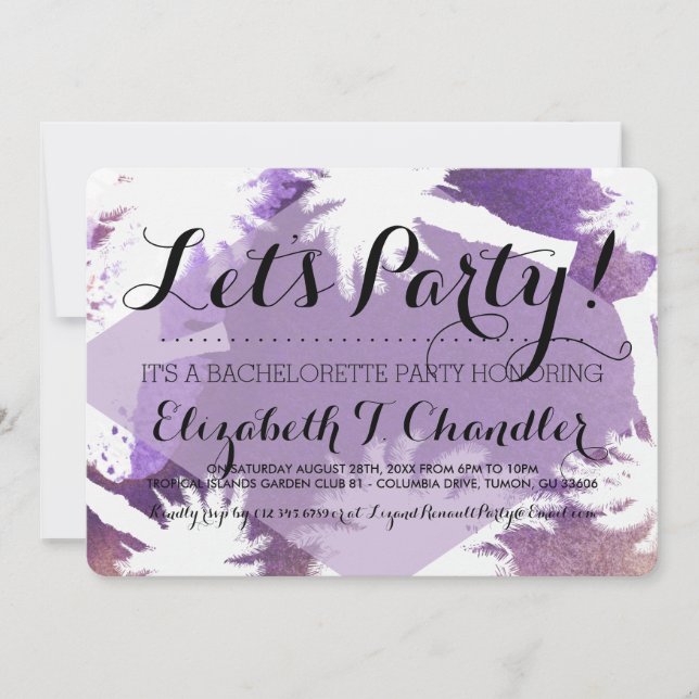 Invitations du Tropical Purple Bachelorette Party (Devant)