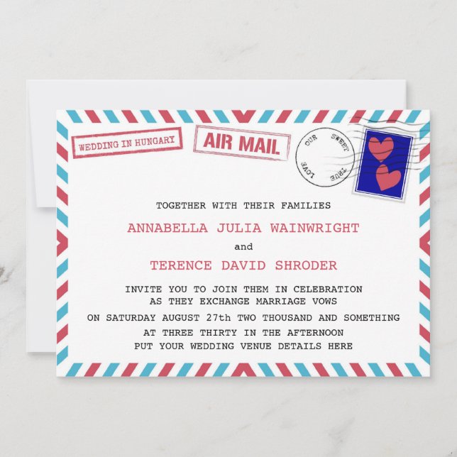 Invitations D'Un Mariage De Messagerie Aérienne En (Devant)