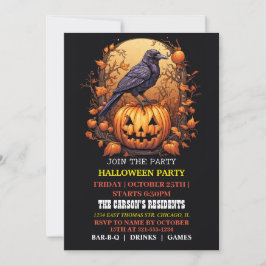 Invitations éffrayant Black Raven Halloween Party