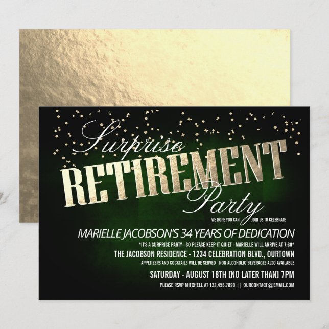 Invitations Elegant Surprise Retirement Party (Devant / Derrière)