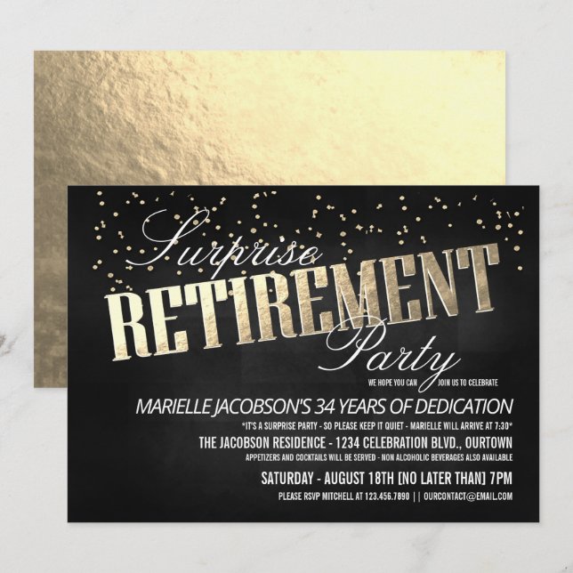 Invitations Elegant Surprise Retirement Party (Devant / Derrière)
