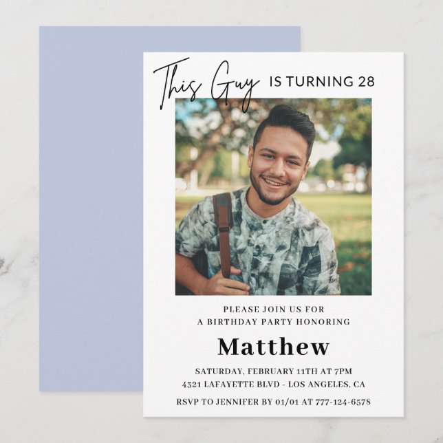 Invitations élégantes à 28e anniversaire Homme Pho (Devant / Derrière)