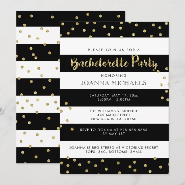 Invitations élégantes à la Bachelorette Party (Devant / Derrière)
