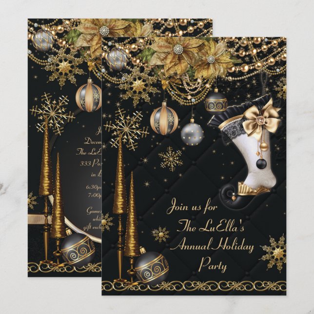 Invitations élégantes à la fête de Noël de Glam (Devant / Derrière)