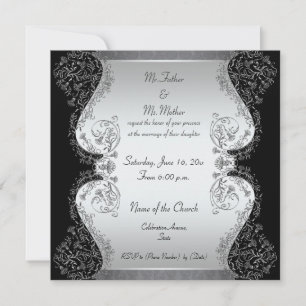 Invitations élégantes à un mariage noir et argent