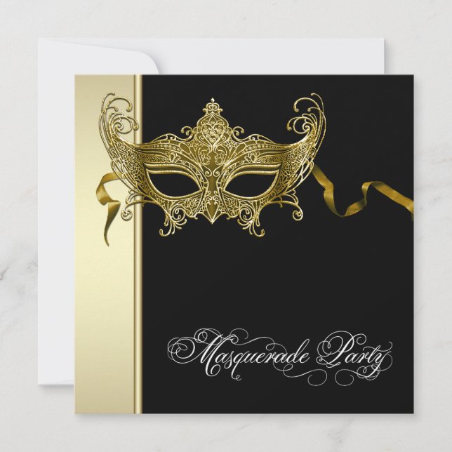 Invitations élégantes Black Gold Masquerade Party (Devant)