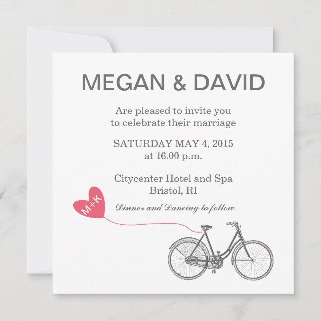 Invitations élégantes blanches de mariage - vélo (Devant)