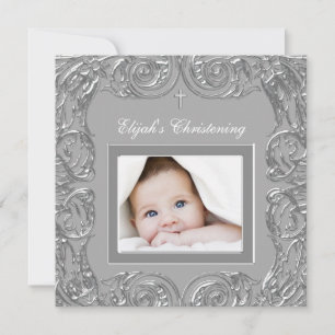 Invitations élégantes de Christening Photo Grey