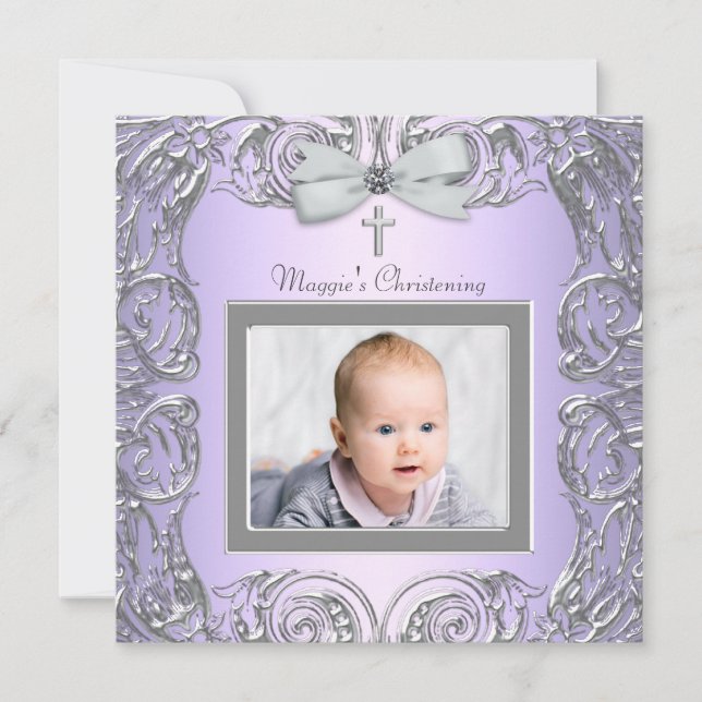 Invitations élégantes de Christening Violet Gris (Devant)