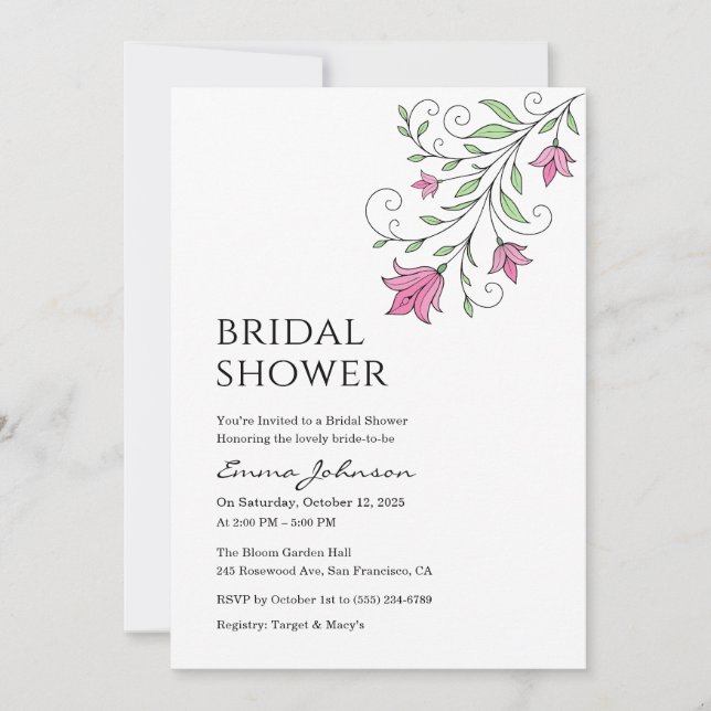 Invitations élégantes de douche de nuptiale rose (Devant)