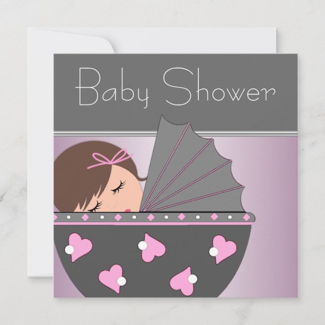 Invitations élégantes de douche pour bébé rose et  (Devant)