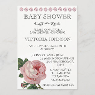Invitations Élégantes de douches pour bébés roses