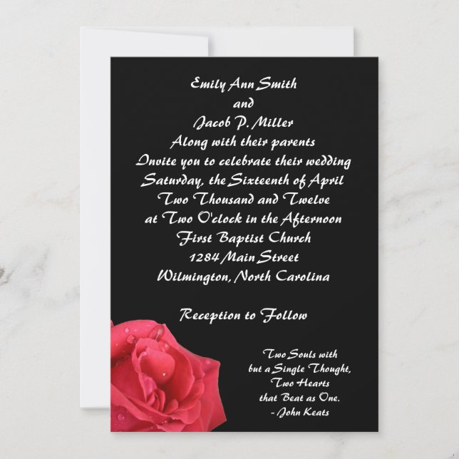 Invitations Élégantes de mariage à la rose rouge (Devant)