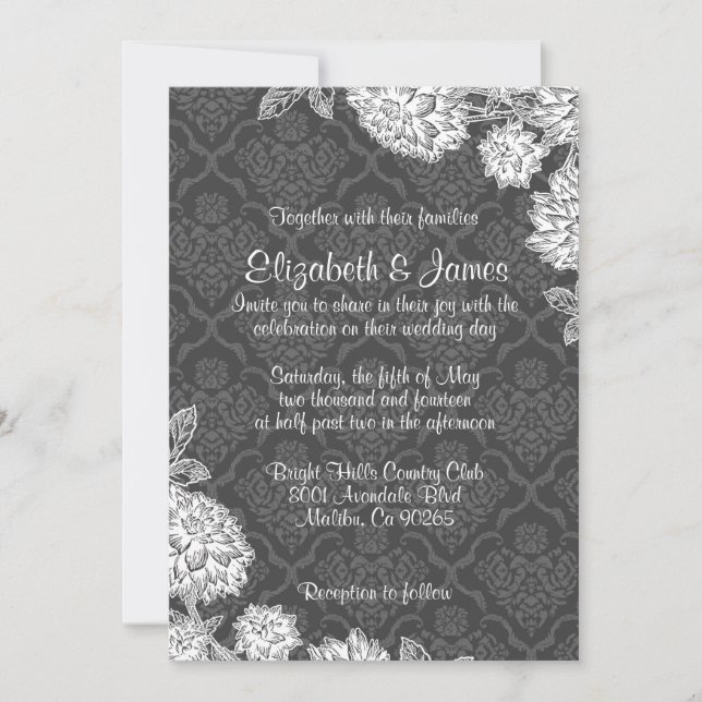 Invitations élégantes de mariage damassé (Devant)