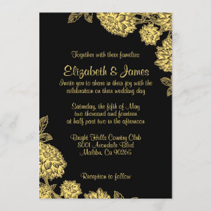 Invitations élégantes de mariage de noir et d'or