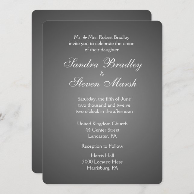 Invitations élégantes de mariage en argent foncé (Devant / Derrière)