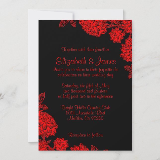Invitations Élégantes De Mariage Noir Et Rouge (Devant)