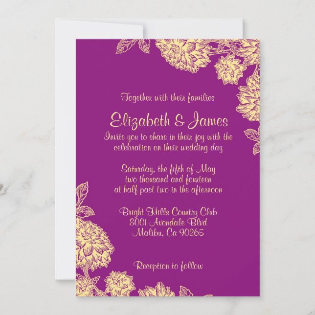 Invitations Élégantes De Mariage Purple Et Or (Devant)