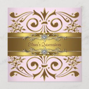 Invitations élégantes de Quinceanera rose et or