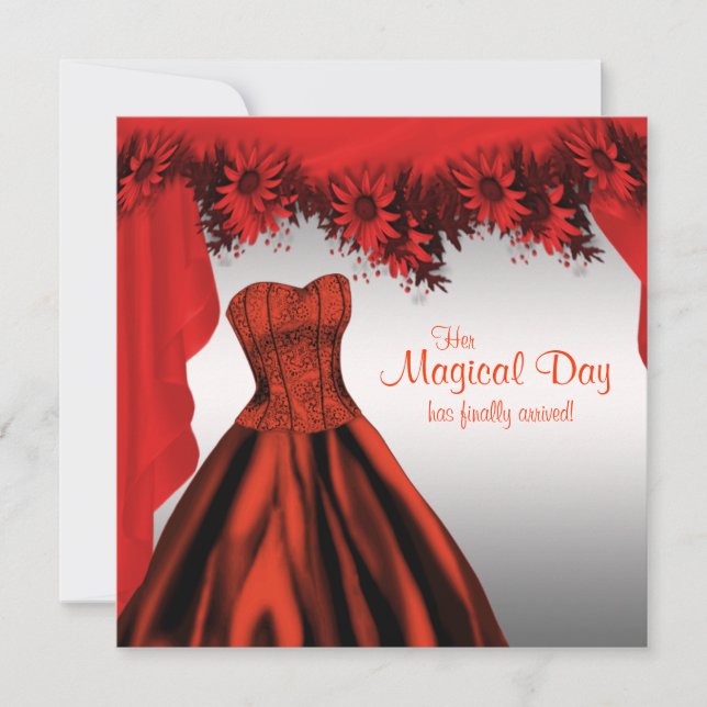 Invitations élégantes de Quinceanera Rouge (Devant)
