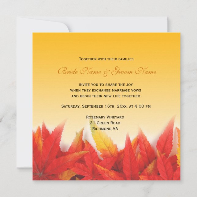 Invitations élégantes et jolies mariages de automn (Devant)