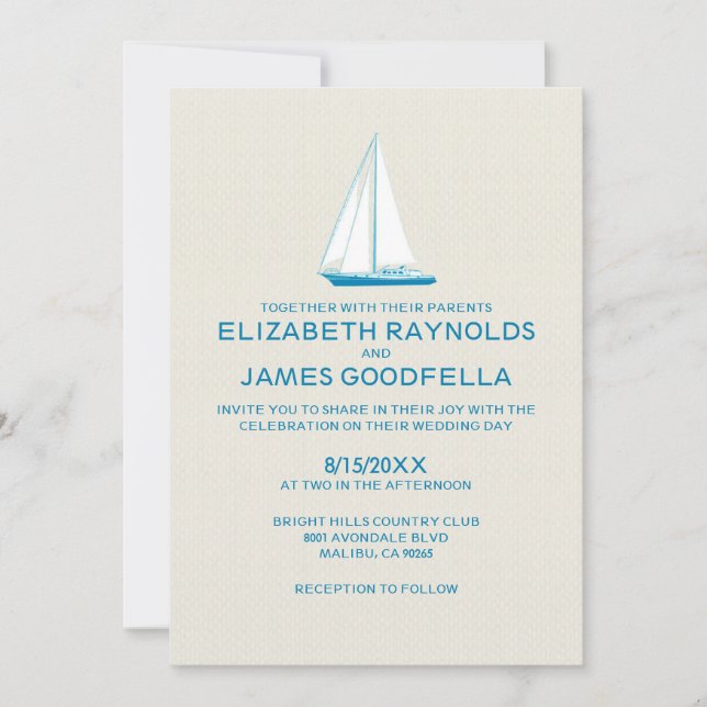 Invitations Élégantes Mariage Bateau (Devant)